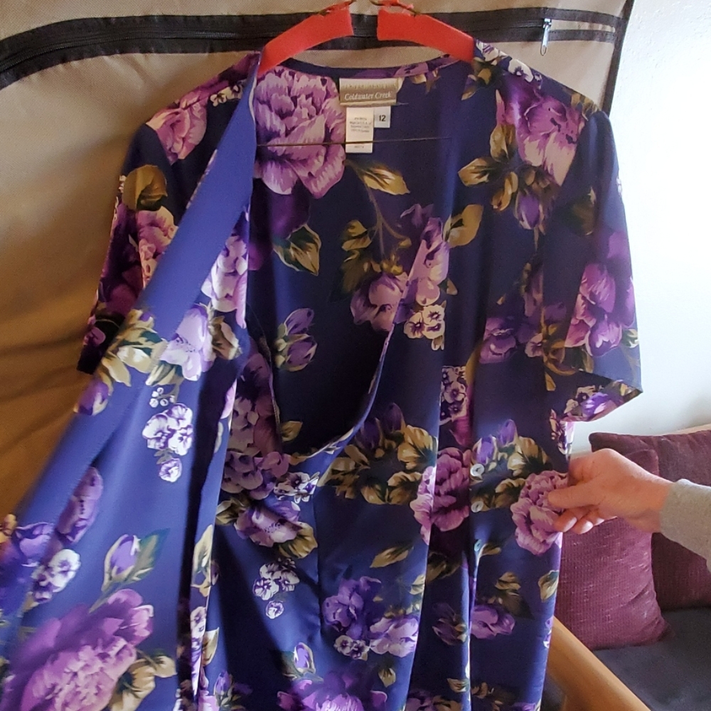 Coldwater creek purple floral print long dress
